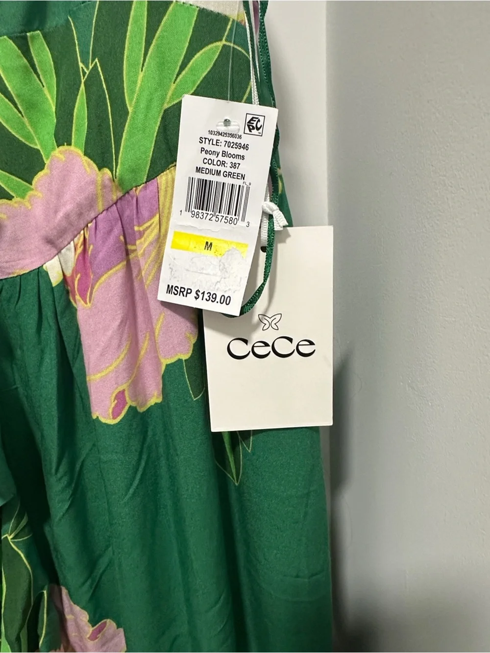 CeCe | Dresses | Cece Green Floral Ruffle Maxi Dress With Pink Blooms ...